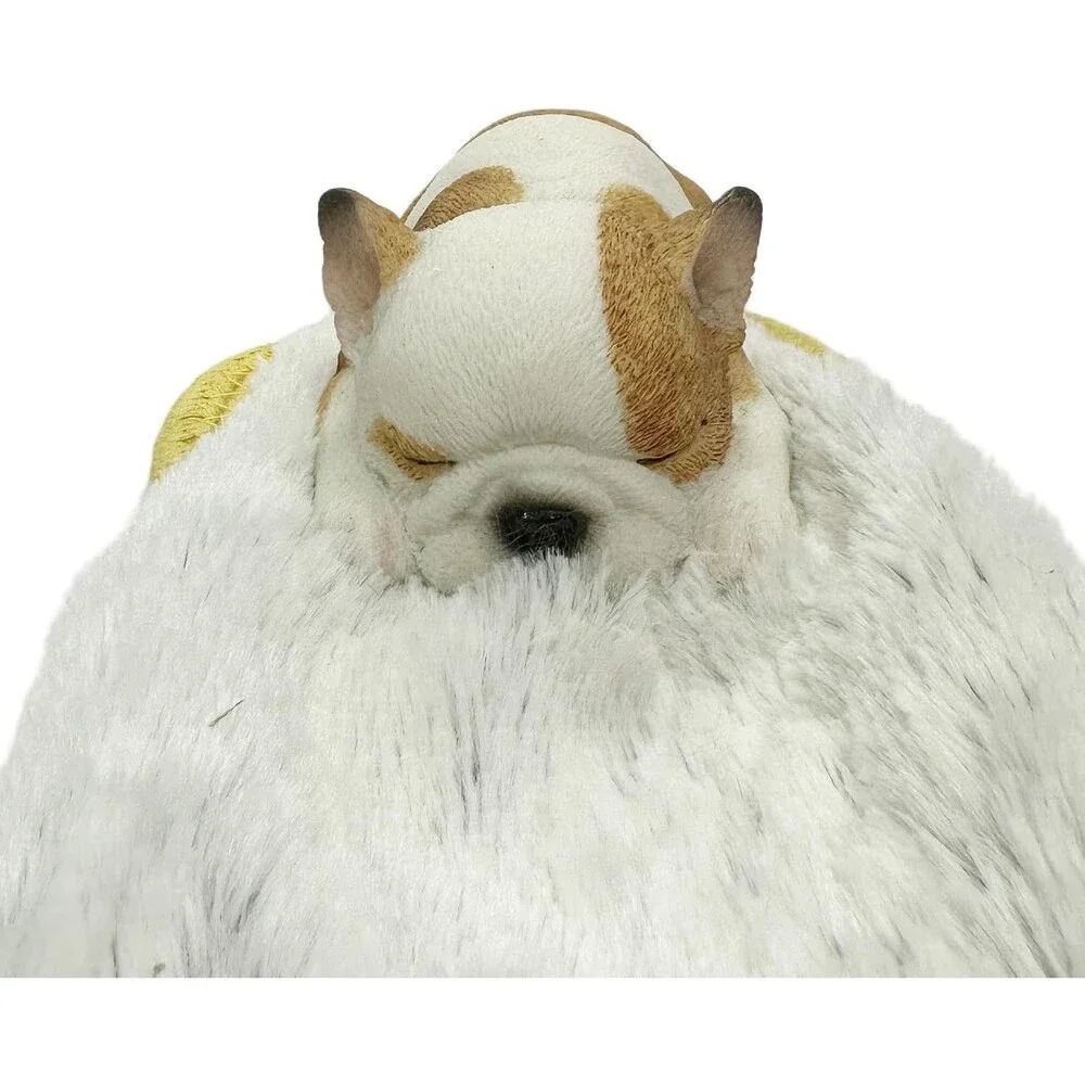 Sleeping French Bulldog Figurine Faux Fur Bed Realistic Puppy Statue Decor New